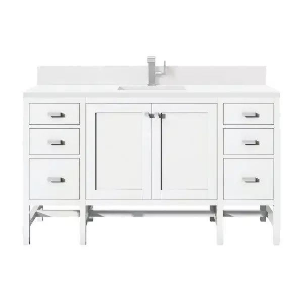Addison 60″ Single Vanity, Glossy White w/ Single Hole 3 CM White Zeus Silestone Top & Backsplash