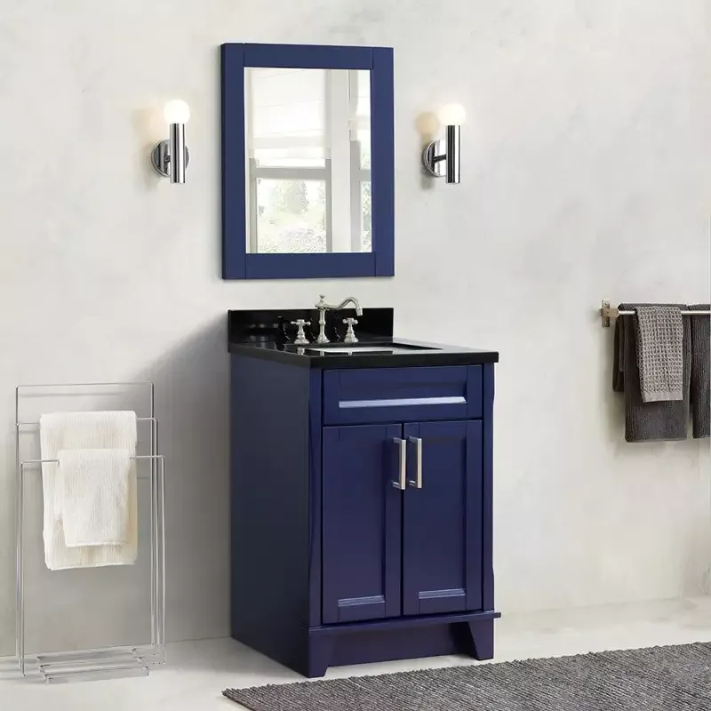 Bellaterra Home 400700-25 25″ Single sink vanity in Blue finish with Black galaxy granite and rectangle sink