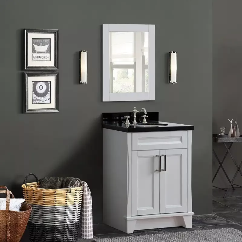 Bellaterra Home 400700-25 25″ Single sink vanity in White finish with Black galaxy granite and oval sink
