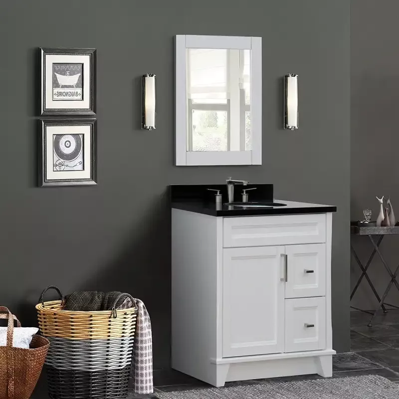 Bellaterra Home 400700-31 31″ Single sink vanity in White finish with Black galaxy granite with oval sink