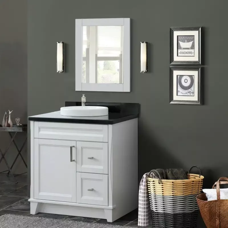 Bellaterra Home 400700-37L-WH 37″ Single sink vanity in White finish with Black galaxy granite and Left door/Center sink