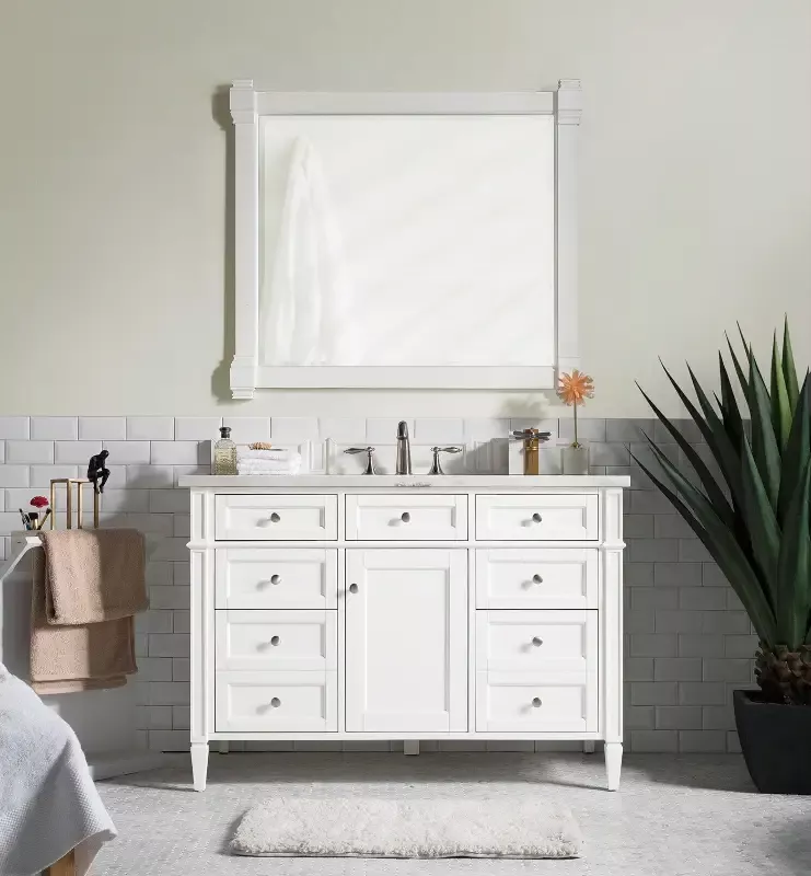 James Martin Brittany 48″ Single Vanity, Bright White with 3CM Top