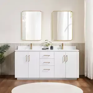 Vinnova San 72″ Free-standing Double Bath Vanity in White with White Grain Composite Stone Top