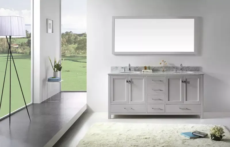 Virtu USA Caroline Avenue 72″ Double Bath Vanity with White Marble Top and Round Sinks
